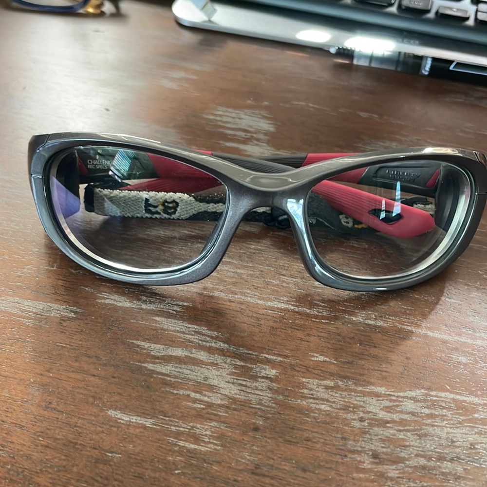 Rec Specs Liberty Sports Challenger 378 shiny gunmetal gray and red sport goggle